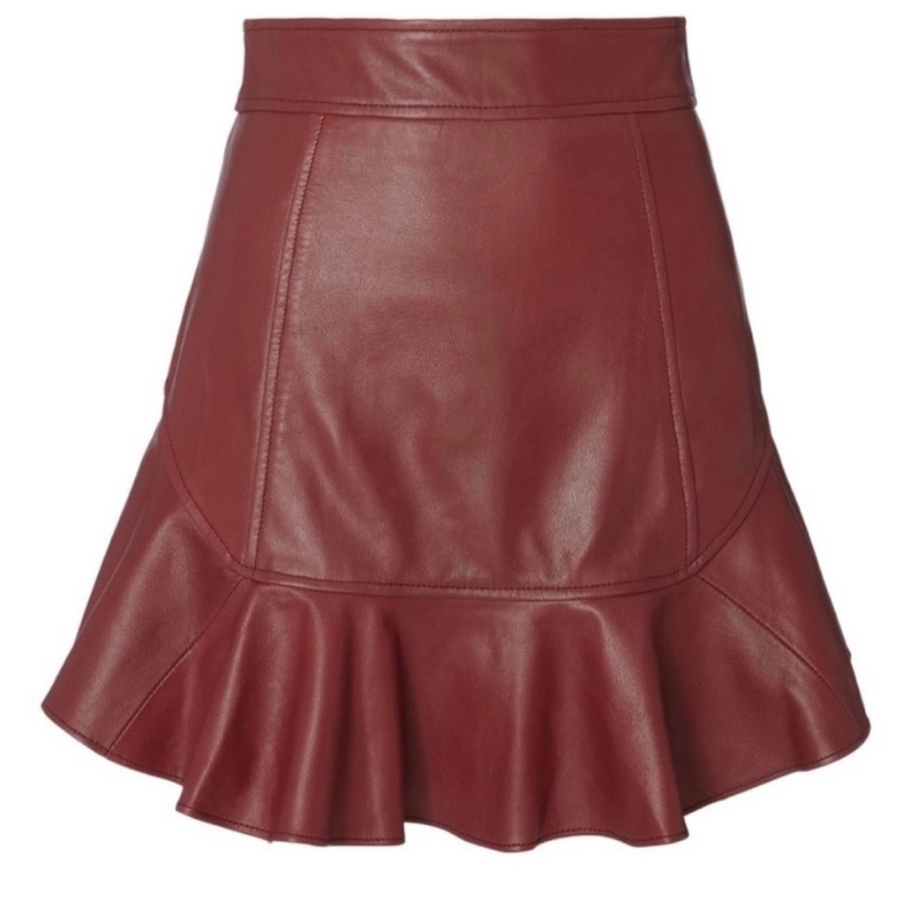 Marissa Webb Maroon Leather Ruffled Skirt